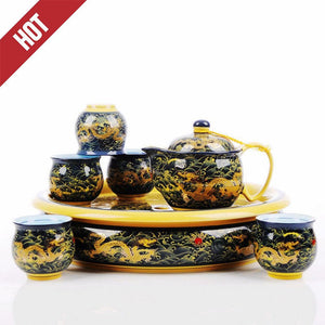 Jingdezhen Double Wall Dragon Tea Set With Tea Tray