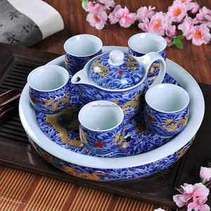 Jingdezhen Double Wall Dragon Tea Set With Tea Tray