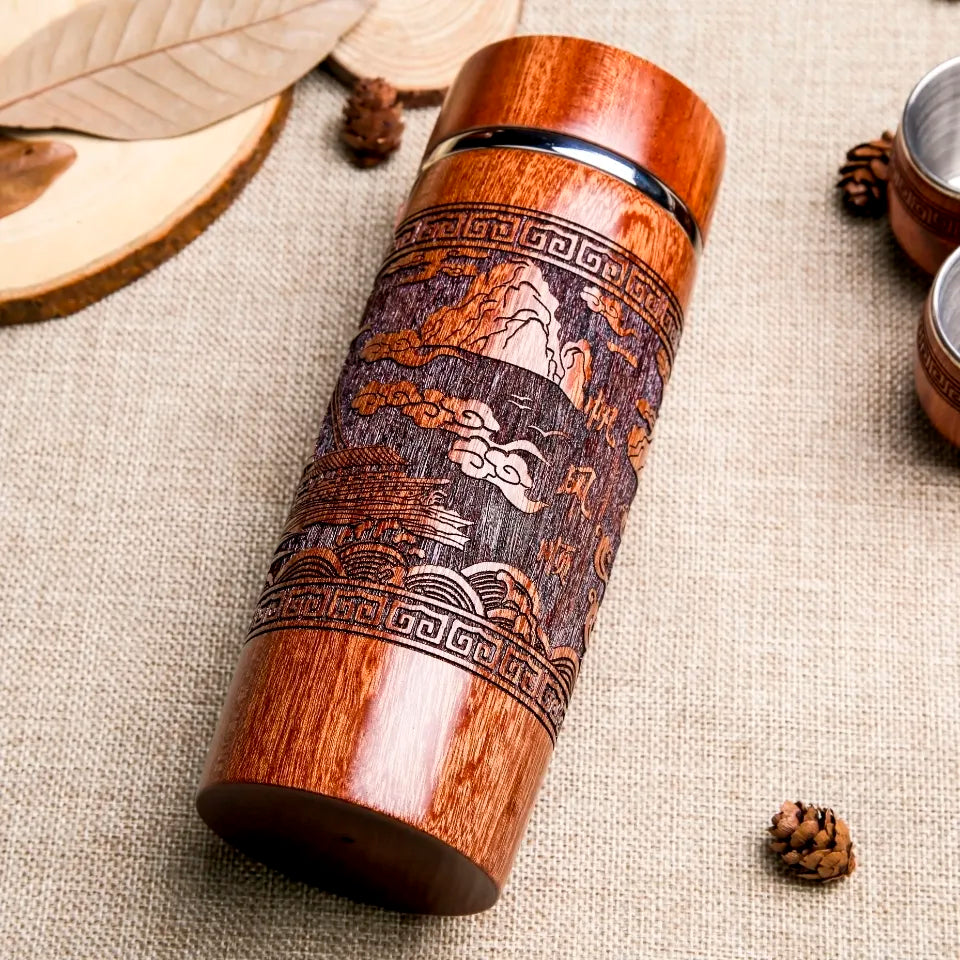 Smooth sailing—mahogany straight high-end solid wood thermos cup embossed tea cup with engraved tea cup for gift giving