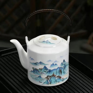 Large teapot ceramic mutton fat jade handle teapot teapot household tea kettle