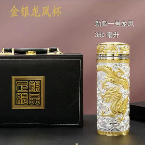 Kowloon cup, dragon and phoenix embossed thermos cup, silver ion craft cup, high-end business gift cup, health care cup