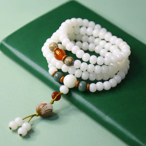 Natural White Jade Bodhi Bracelet 108 Wooden Bracelet Buddha Beads Rosary Star and Moon Bodhi High-Looking Internet Celebrity Bracelet