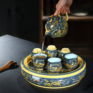 Jingdezhen Double Wall Dragon Tea Set With Tea Tray