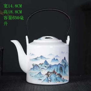 Large teapot ceramic mutton fat jade handle teapot teapot household tea kettle