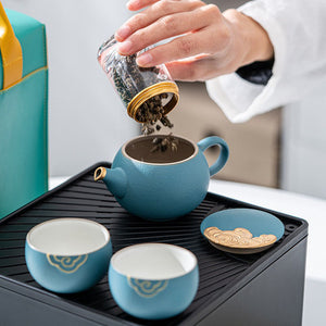 Chinese Tea Set With Box And Handbag