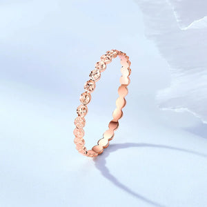 18k gold ring women's fashion simple diamond pattern rose gold plain ring