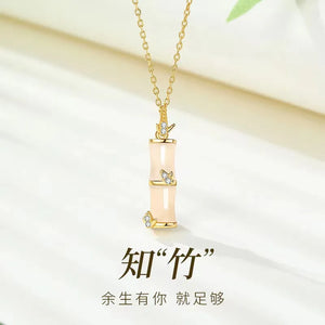 925 sterling silver bamboo necklace women's summer rose gold clavicle chain Valentine's Day gift niche trendy temperament internet celebrity