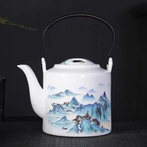 Large teapot ceramic mutton fat jade handle teapot teapot household tea kettle