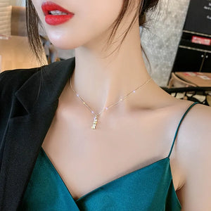 925 sterling silver bamboo necklace women's summer rose gold clavicle chain Valentine's Day gift niche trendy temperament internet celebrity